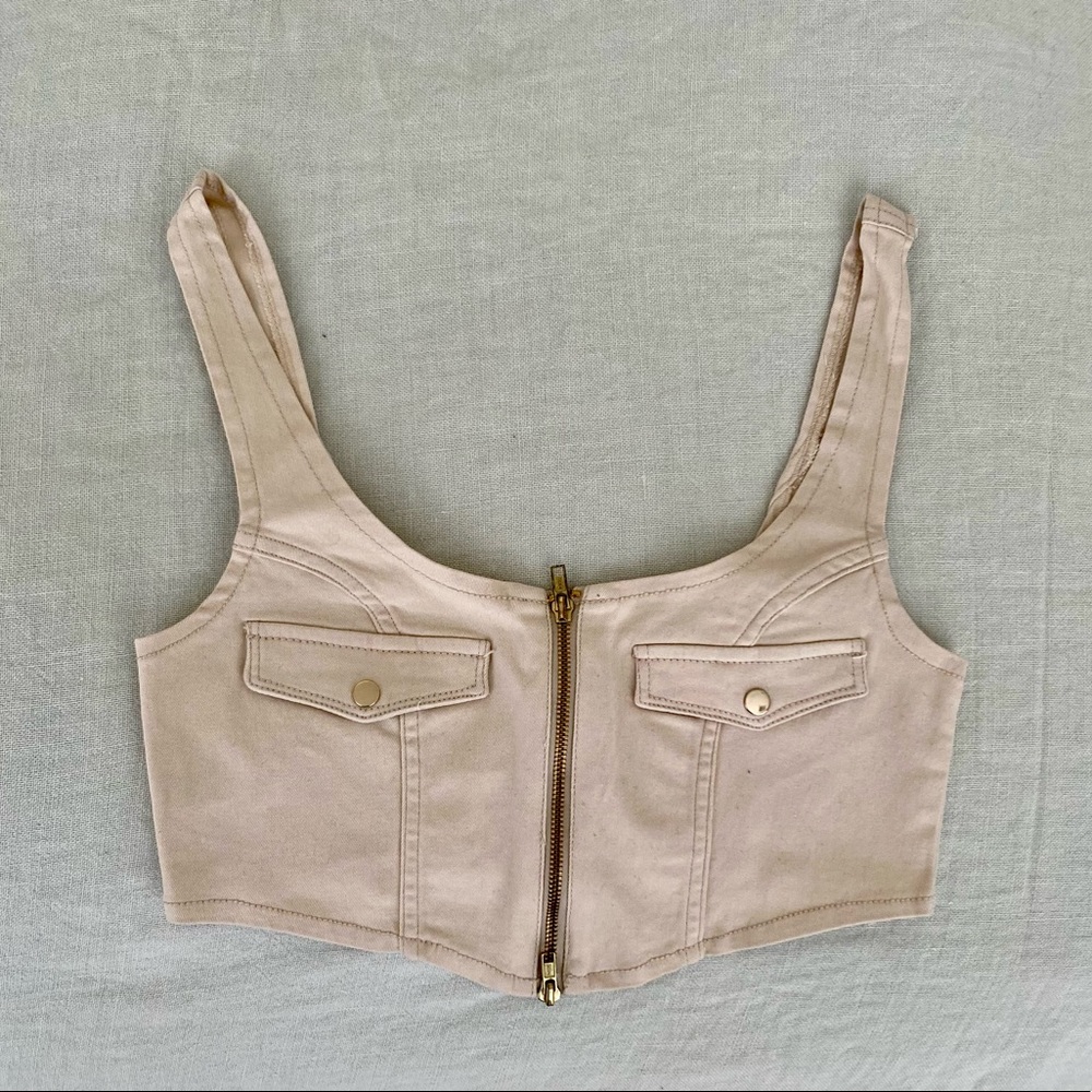 WeWoreWhat denim zip-up crop top! Never been worn.